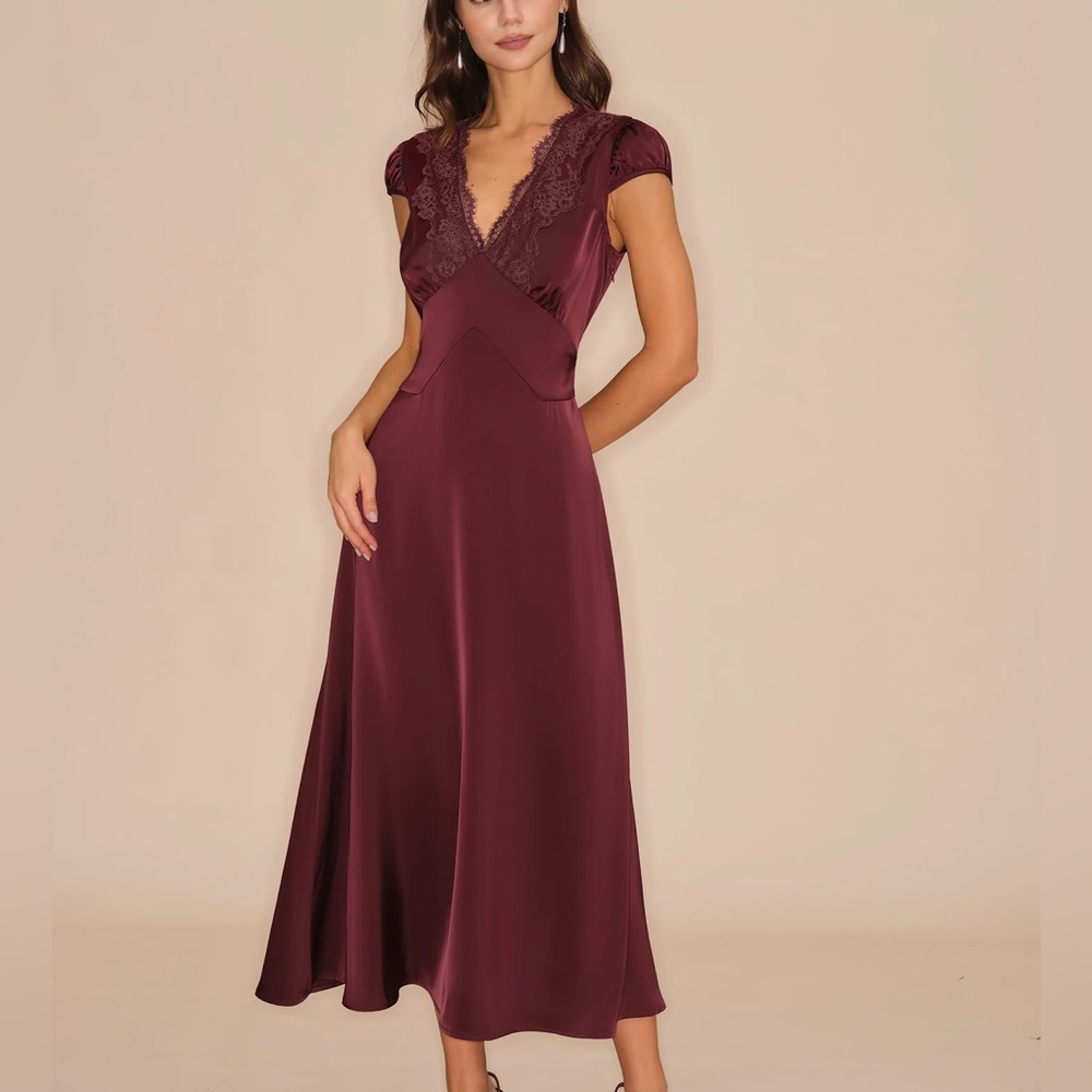 Rihoas Wine Red V Neck Lace Maxi Dress - Picture 3 of 8